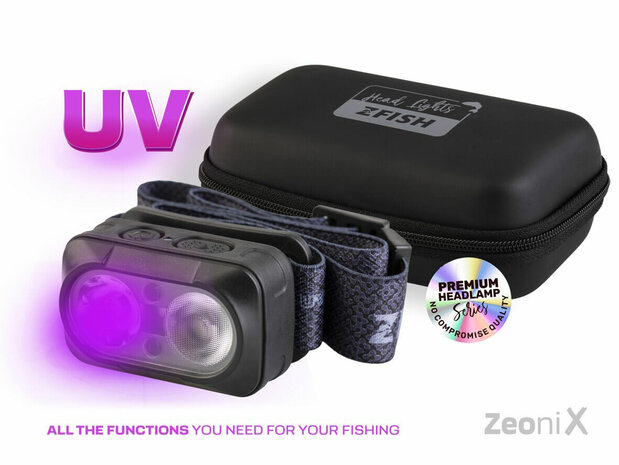 Oplaadbare Hoofdlamp Zeonix UV 500 lumen + Luxe Opberghoes