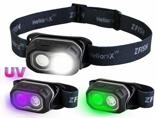 Oplaadbare Hoofdlamp Helionix UV 800 lumen + Opberghoes